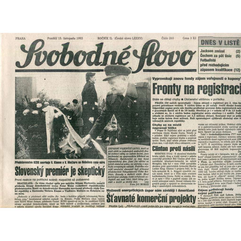 Svobodné slovo (15.11.1993) - noviny