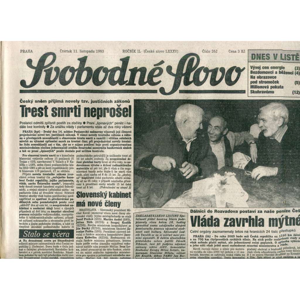 Svobodné slovo (11.11.1993) - noviny