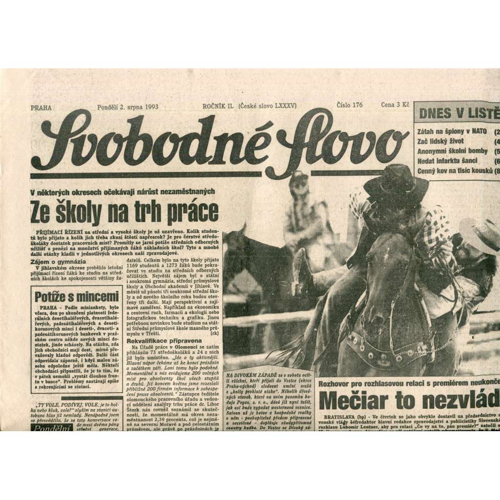 Svobodné slovo (2.8.1993) - noviny