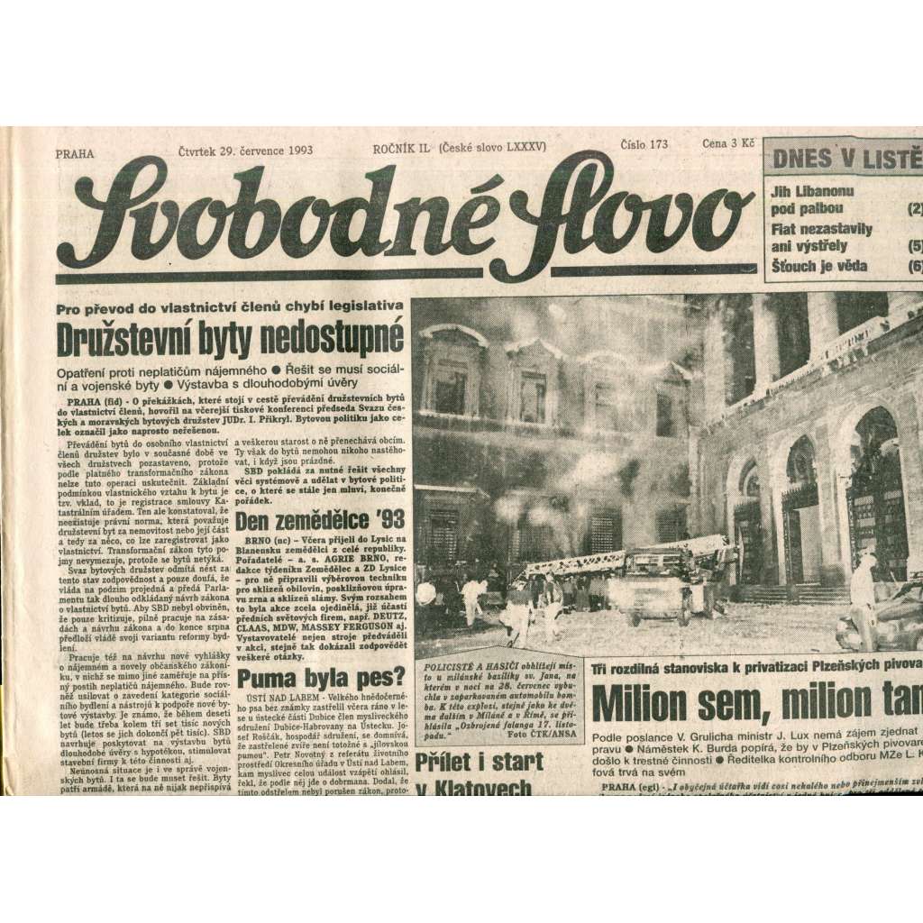 Svobodné slovo (29.7.1993) - noviny