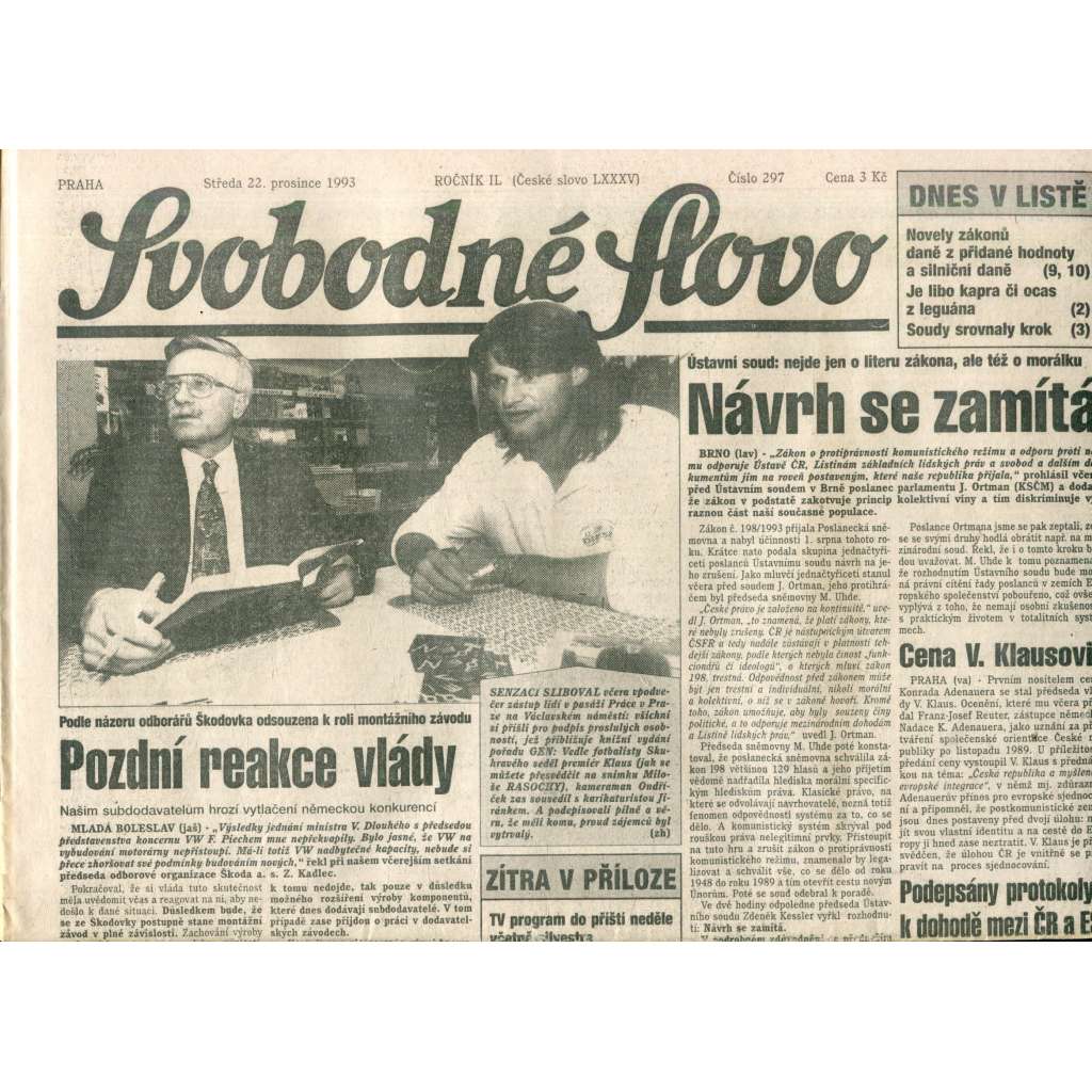 Svobodné slovo (22.12.1993) - noviny Svobodné slovo (22.12.1993) - noviny