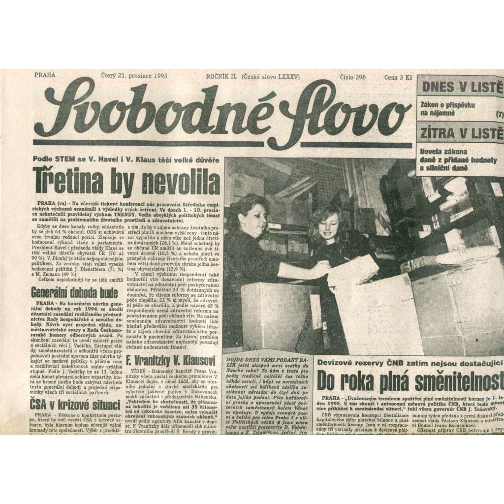 Svobodné slovo (21.12.1993) - noviny