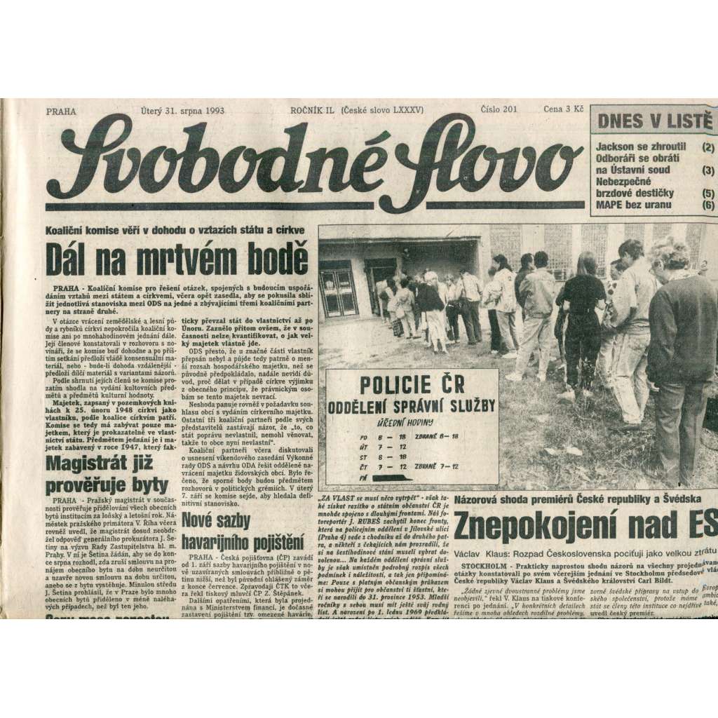 Svobodné slovo (31.8.1993) - noviny