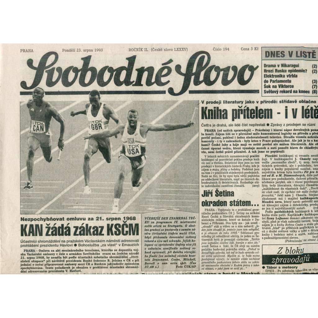 Svobodné slovo (23.8.1993) - noviny