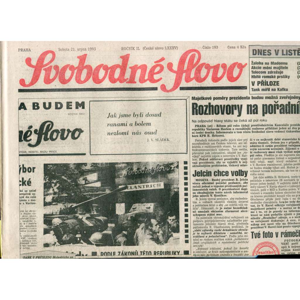 Svobodné slovo (21.8.1993) - noviny