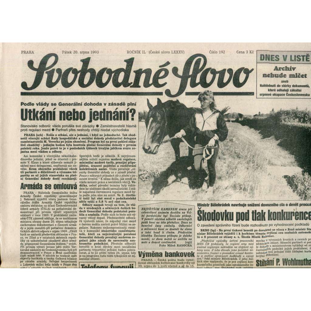 Svobodné slovo (20.8.1993) - noviny