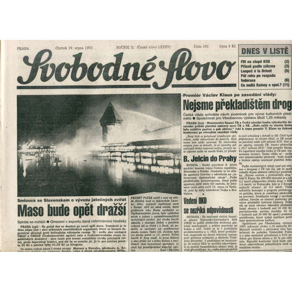 Svobodné slovo (19.8.1993) - noviny