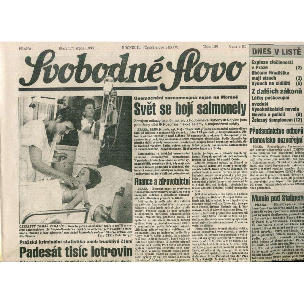 Svobodné slovo (17.8.1993) - noviny