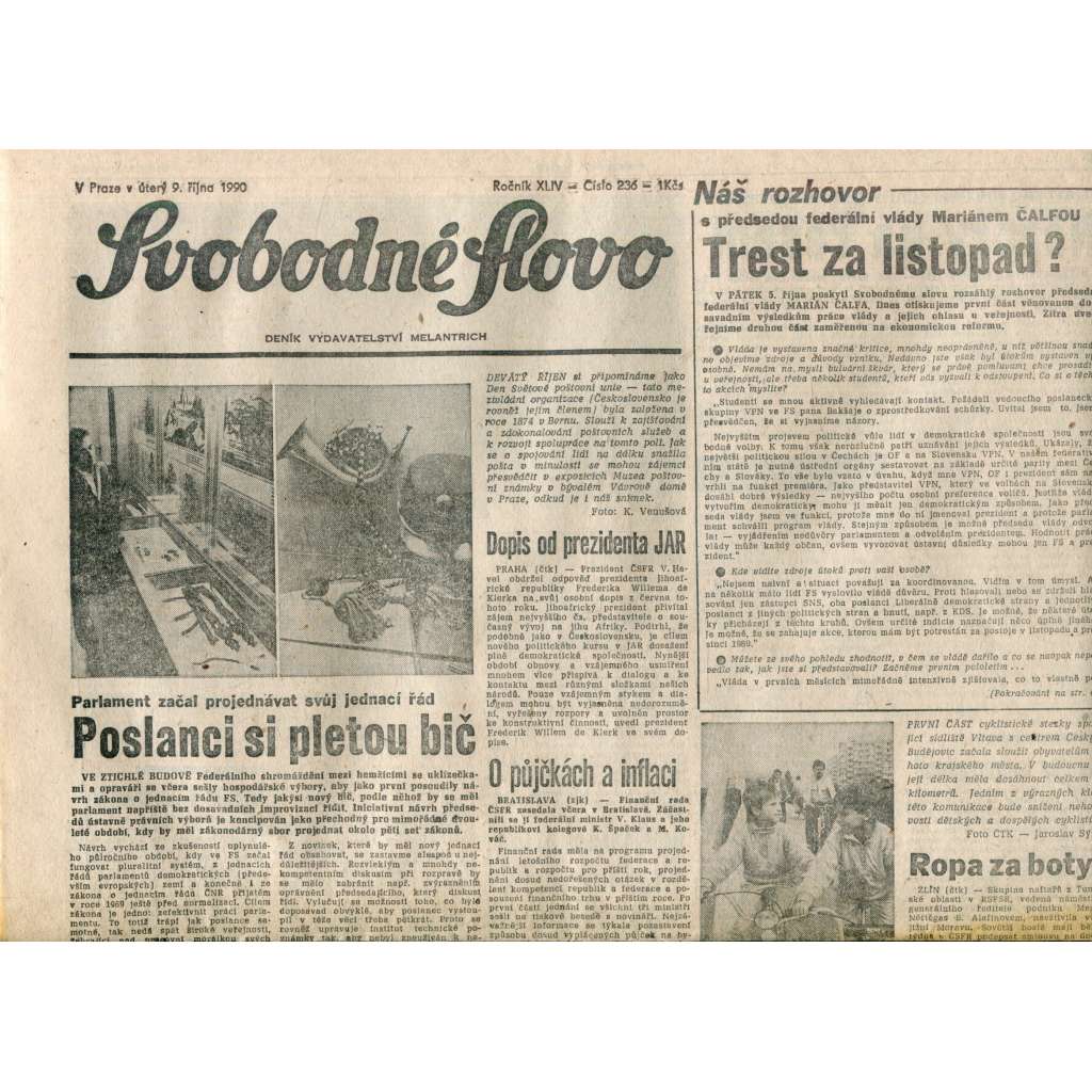 Svobodné slovo (9.10.1990) - noviny