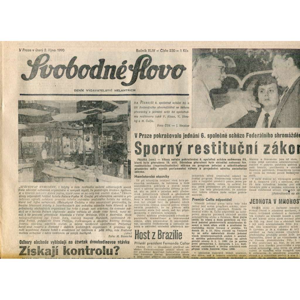 Svobodné slovo (2.10.1990) - noviny