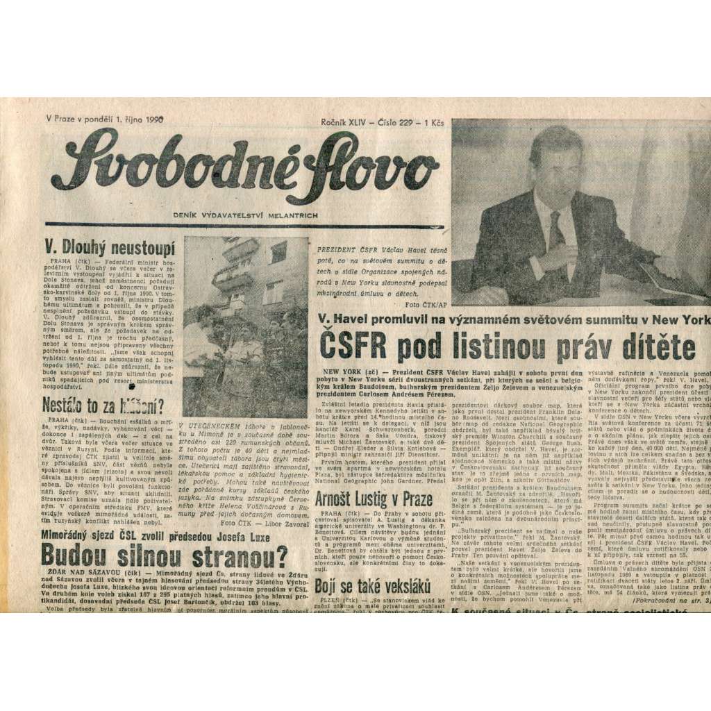 Svobodné slovo (1.10.1990) - noviny