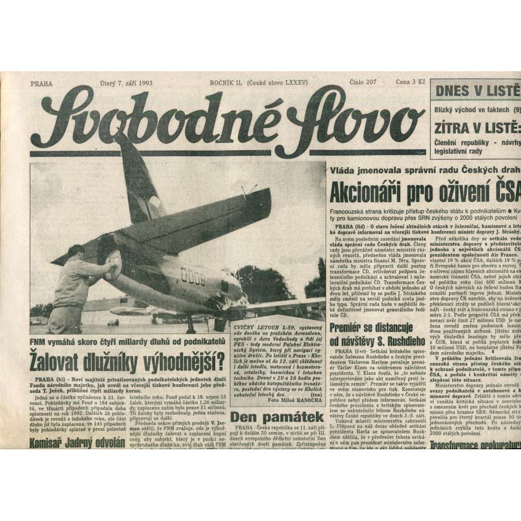 Svobodné slovo (7.9.1993) - noviny Svobodné slovo (7.9.1993) - noviny
