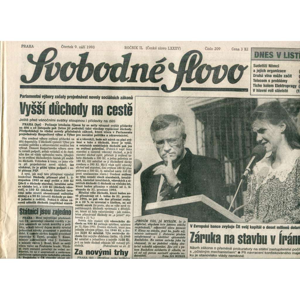 Svobodné slovo (9.9.1993) - noviny Svobodné slovo (9.9.1993) - noviny