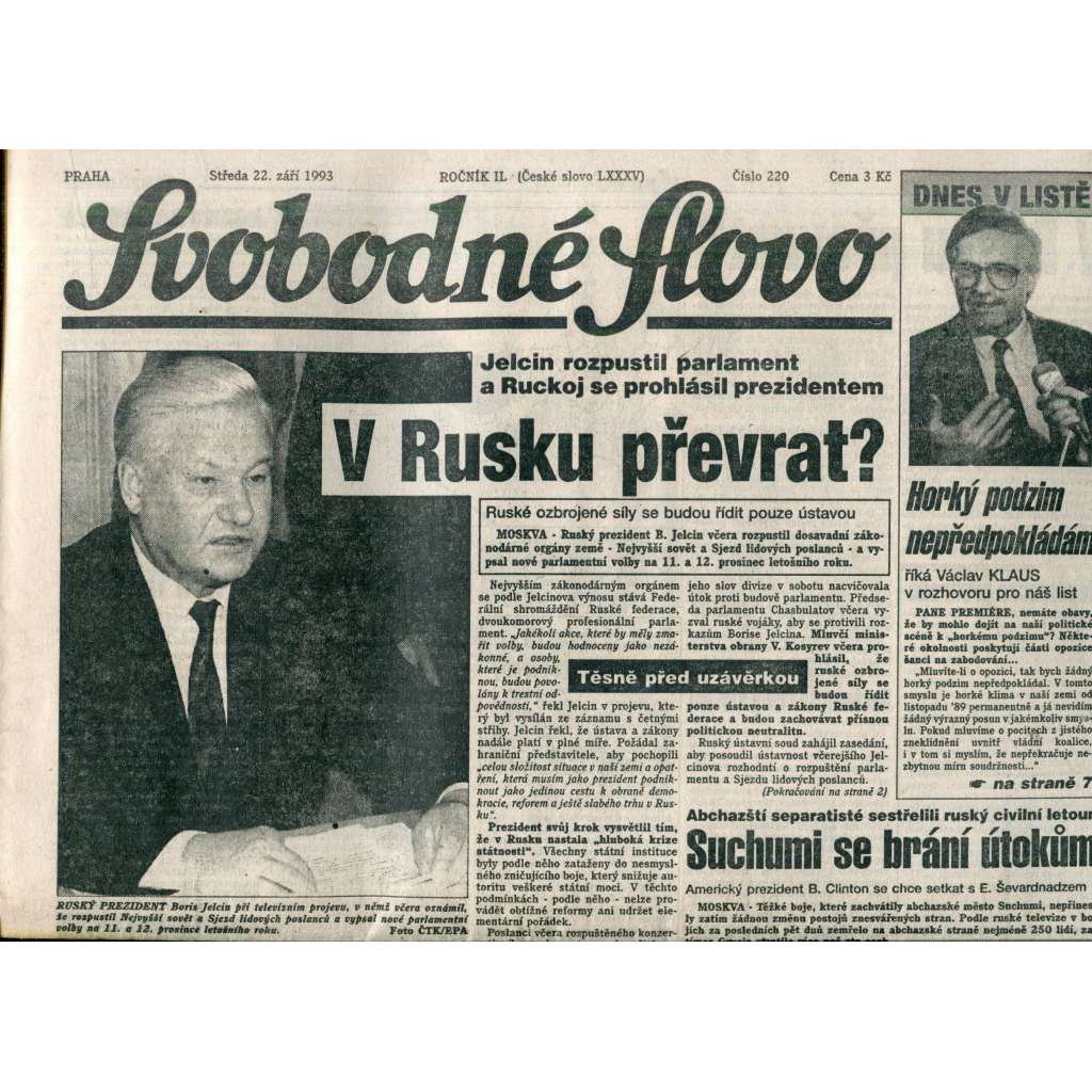 Svobodné slovo (22.9.1993) - noviny Svobodné slovo (22.9.1993) - noviny
