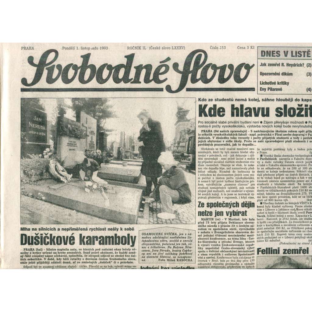 Svobodné slovo (1.11.1993) - noviny