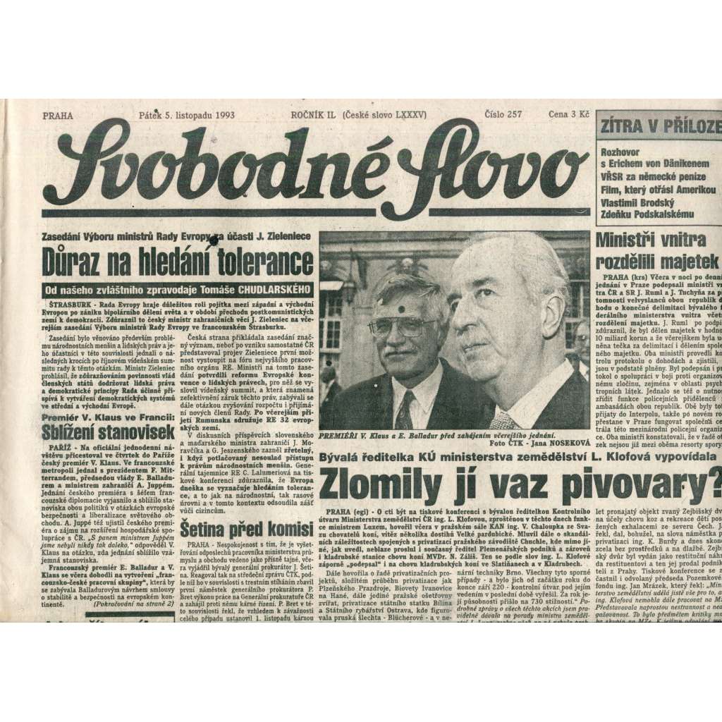 Svobodné slovo (5.11.1993) - noviny