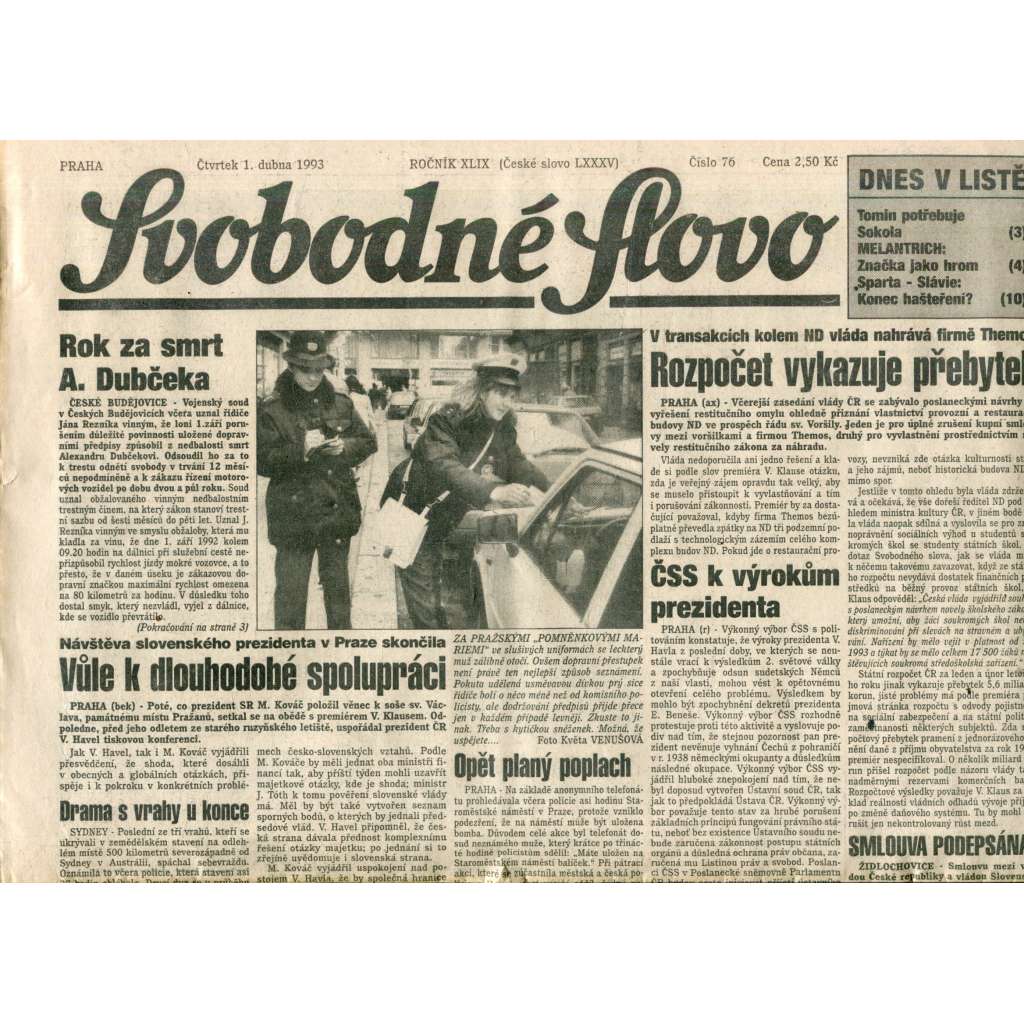 Svobodné slovo (1.4.1993) - noviny