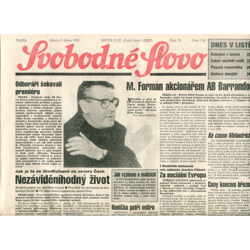 Svobodné slovo (3.4.1993) - noviny