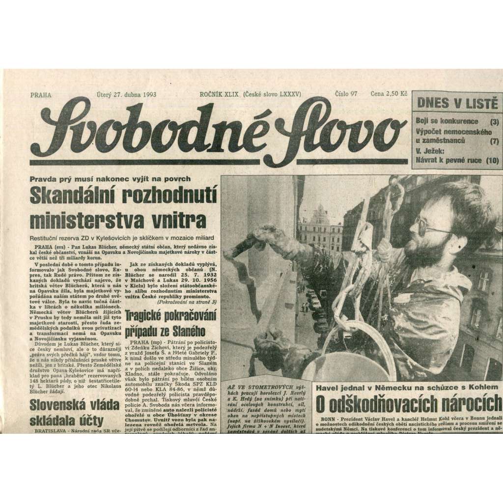 Svobodné slovo (27.4.1993) - noviny