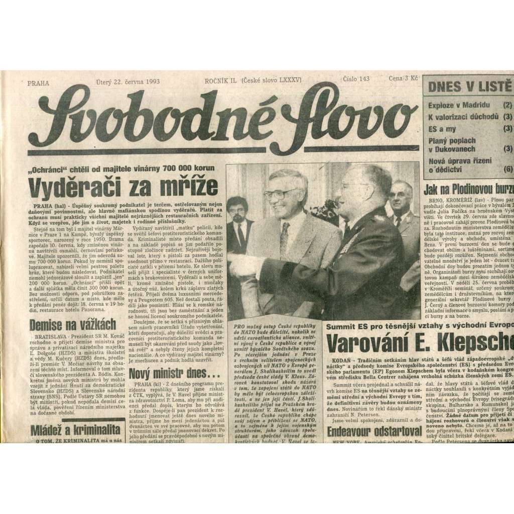 Svobodné slovo (22.6.1993) - noviny