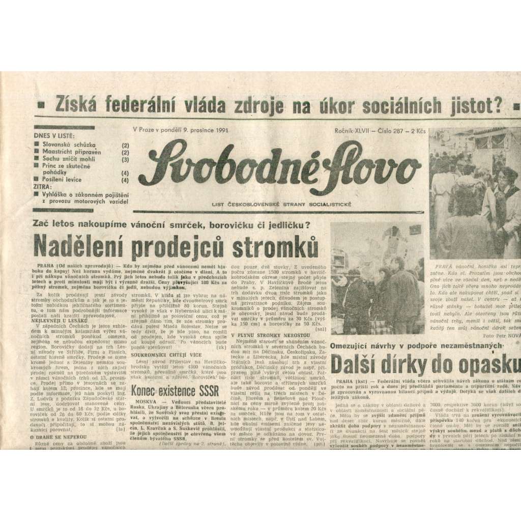 Svobodné slovo (9.12.1991) - noviny Svobodné slovo (9.12.1991) - noviny