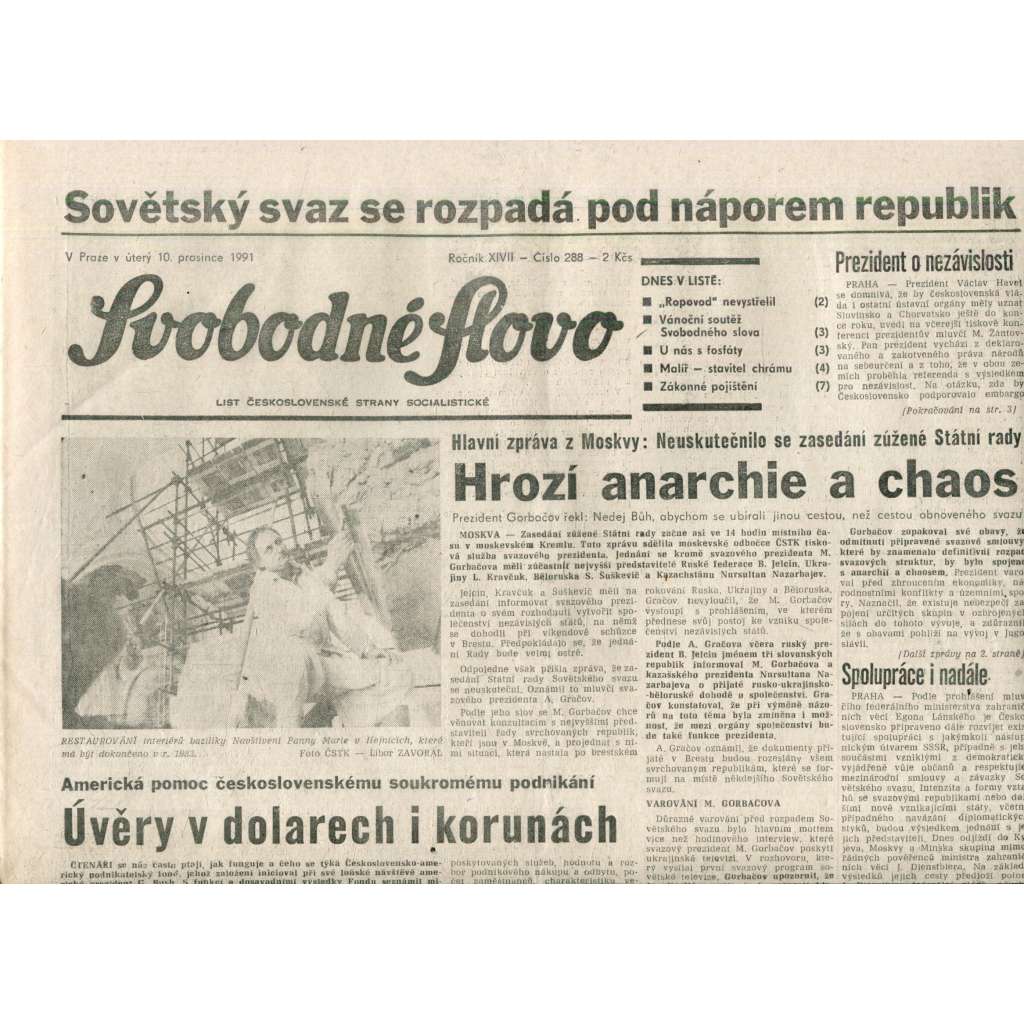 Svobodné slovo (10.12.1991) - noviny