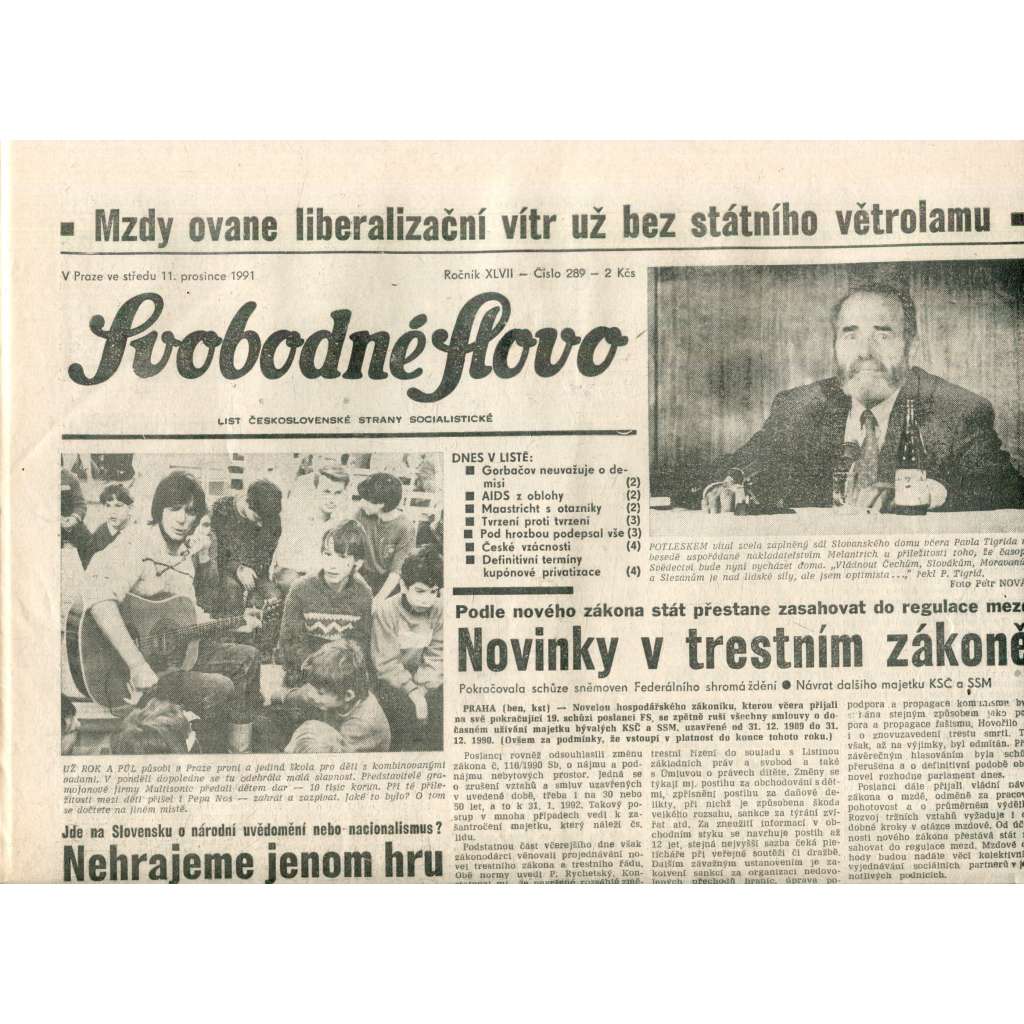 Svobodné slovo (11.12.1991) - noviny