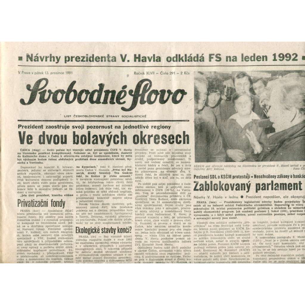 Svobodné slovo (13.12.1991) - noviny
