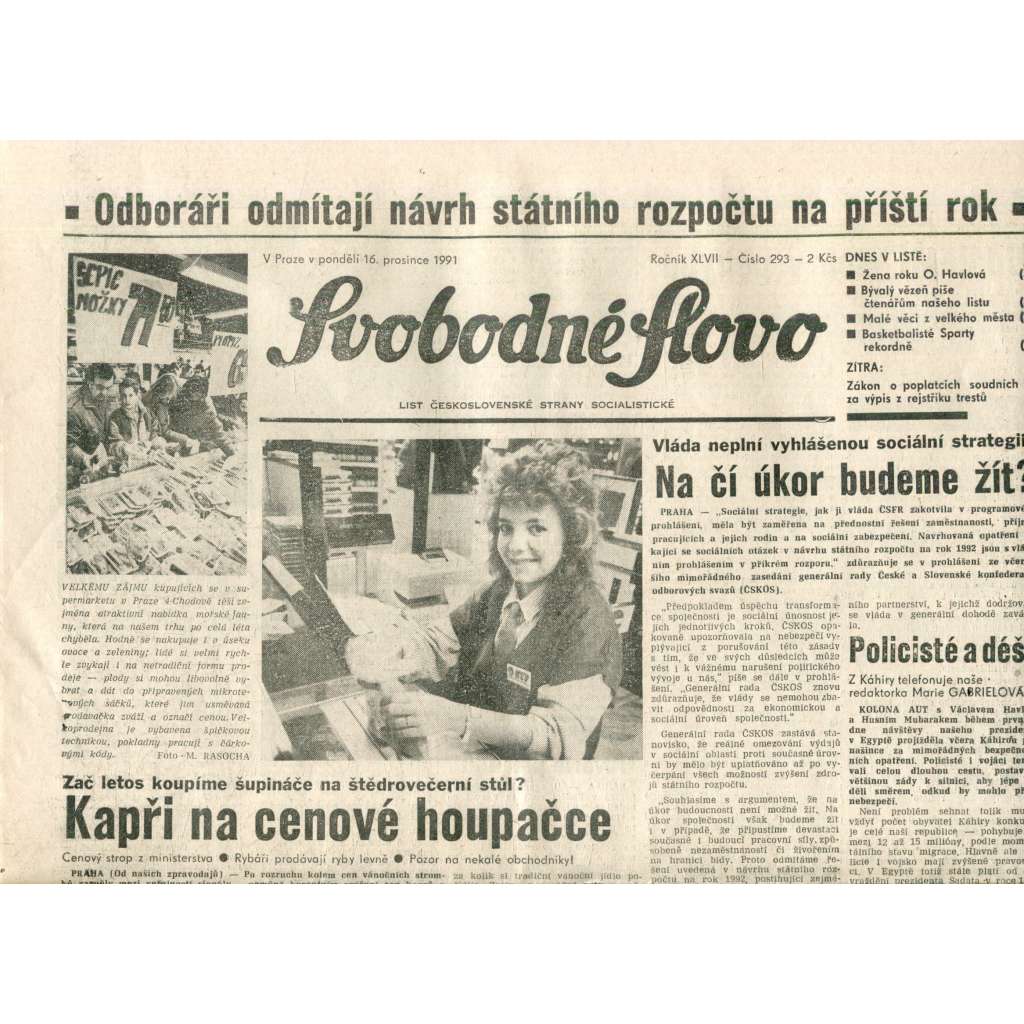 Svobodné slovo (16.12.1991) - noviny