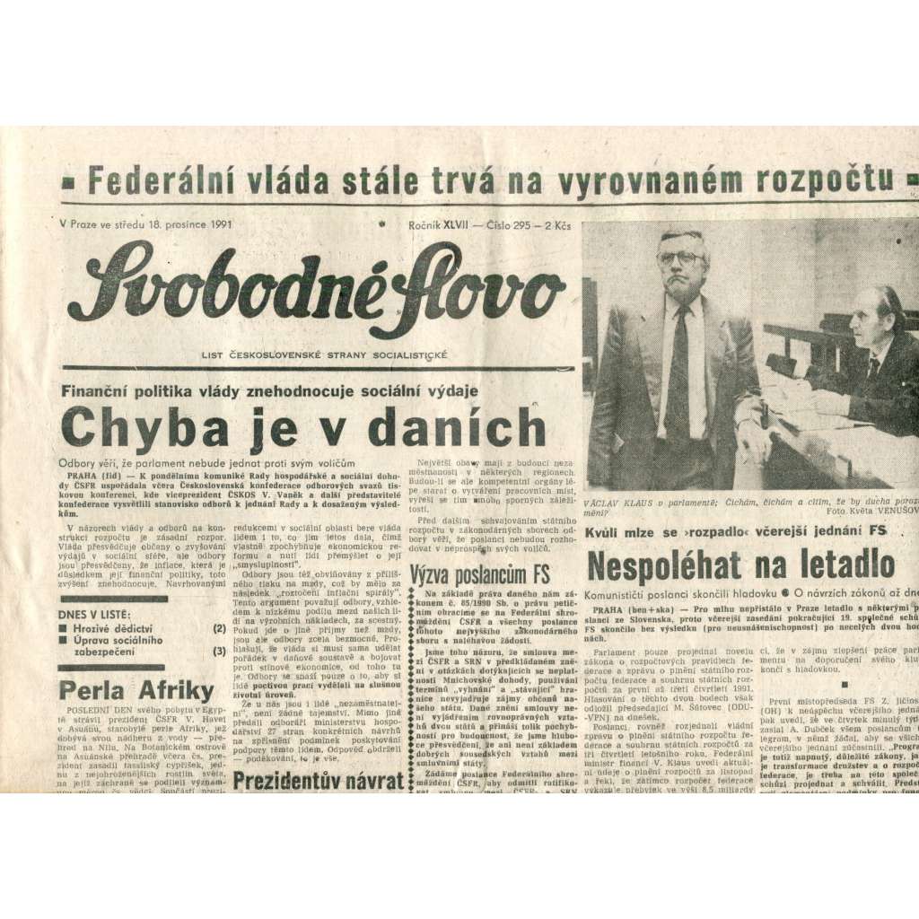 Svobodné slovo (18.12.1991) - noviny