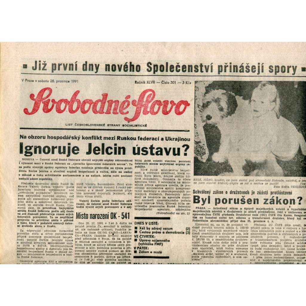 Svobodné slovo (28.12.1991) - noviny
