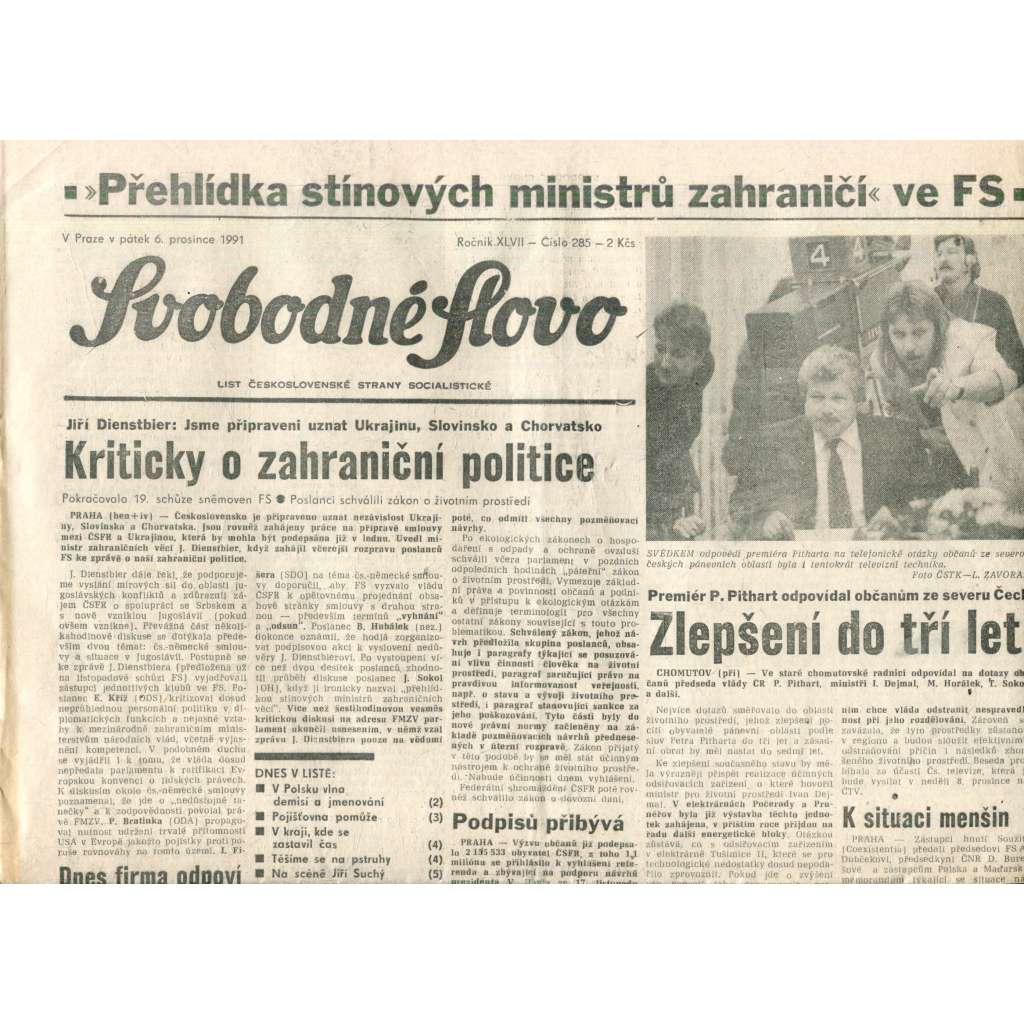 Svobodné slovo (6.12.1991) - noviny