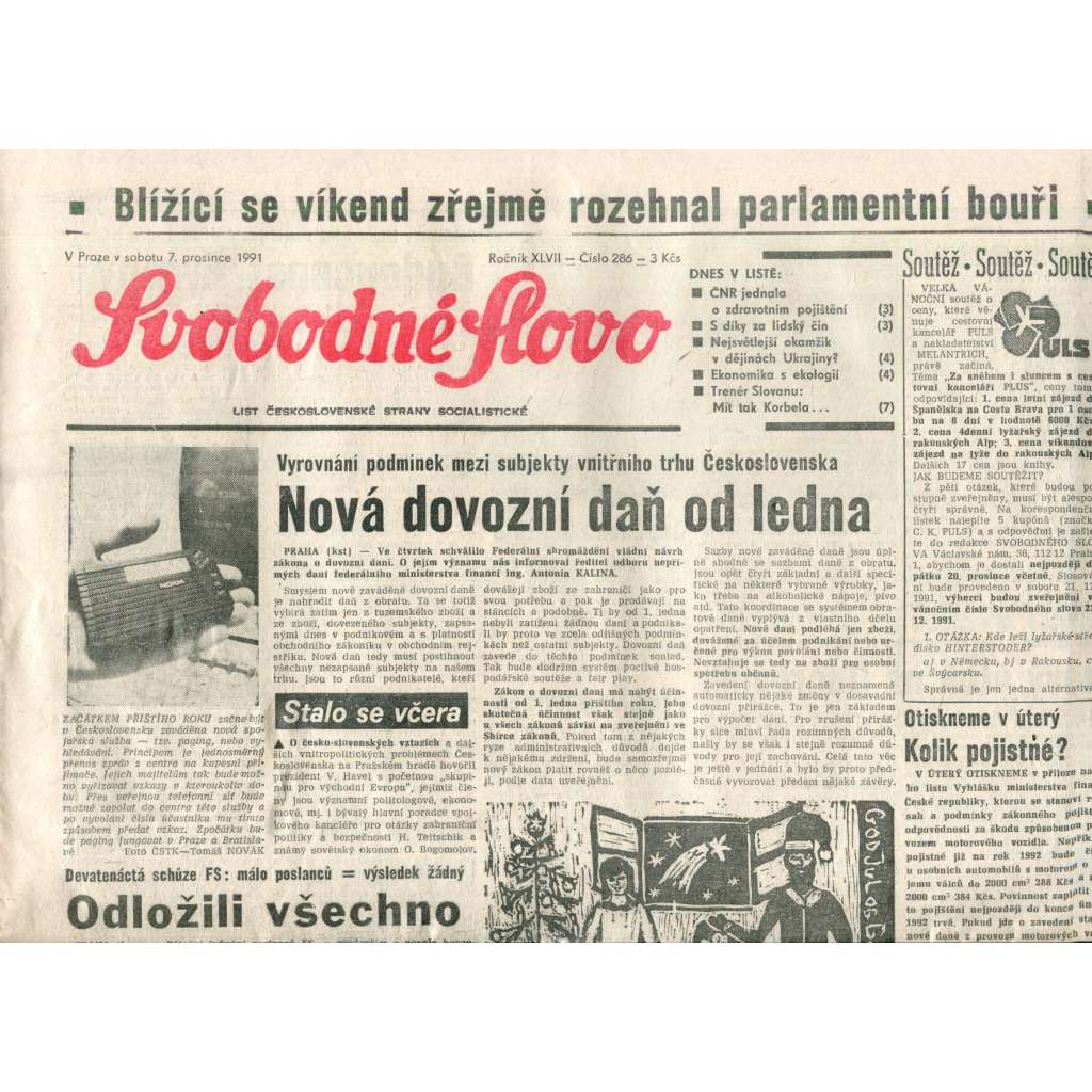 Svobodné slovo (7.12.1991) - noviny