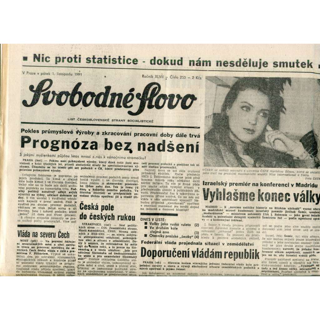 Svobodné slovo (1.11.1991) - noviny