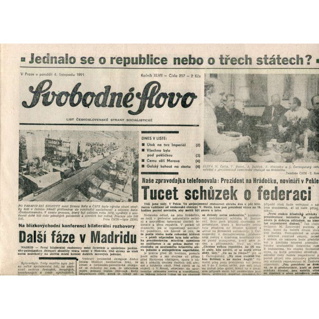 Svobodné slovo (4.11.1991) - noviny
