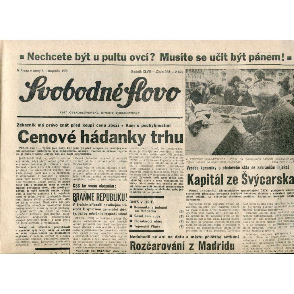 Svobodné slovo (5.11.1991) - noviny