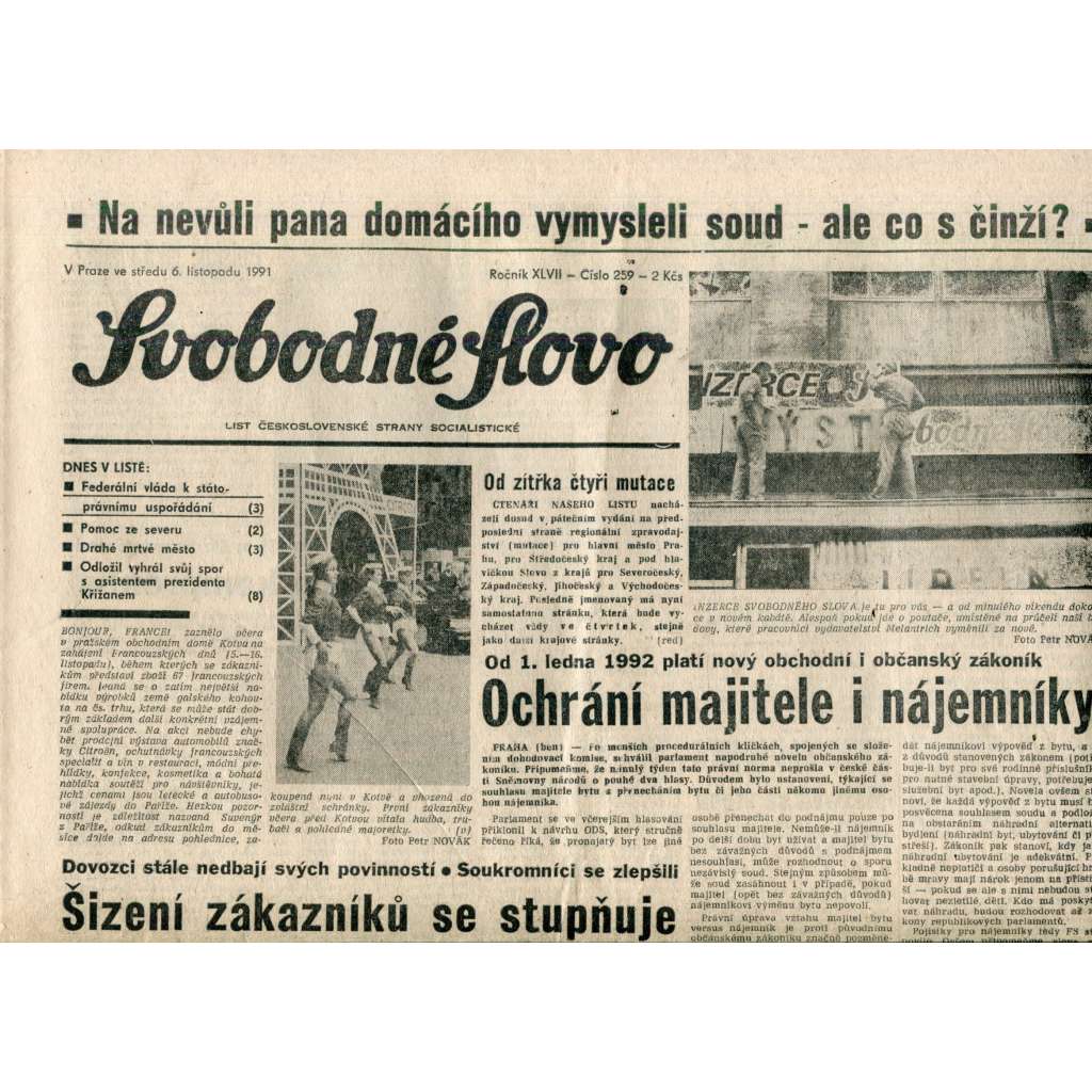 Svobodné slovo (6.11.1991) - noviny