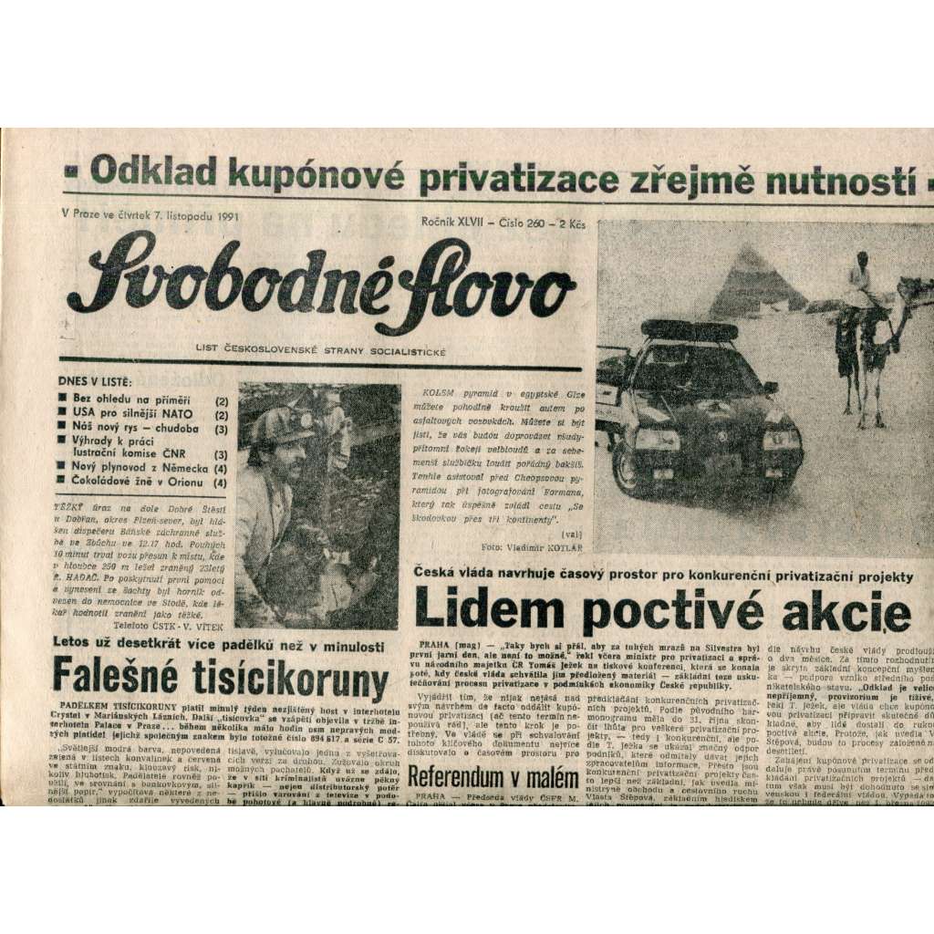 Svobodné slovo (7.11.1991) - noviny