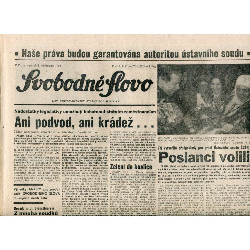 Svobodné slovo (8.11.1991) - noviny