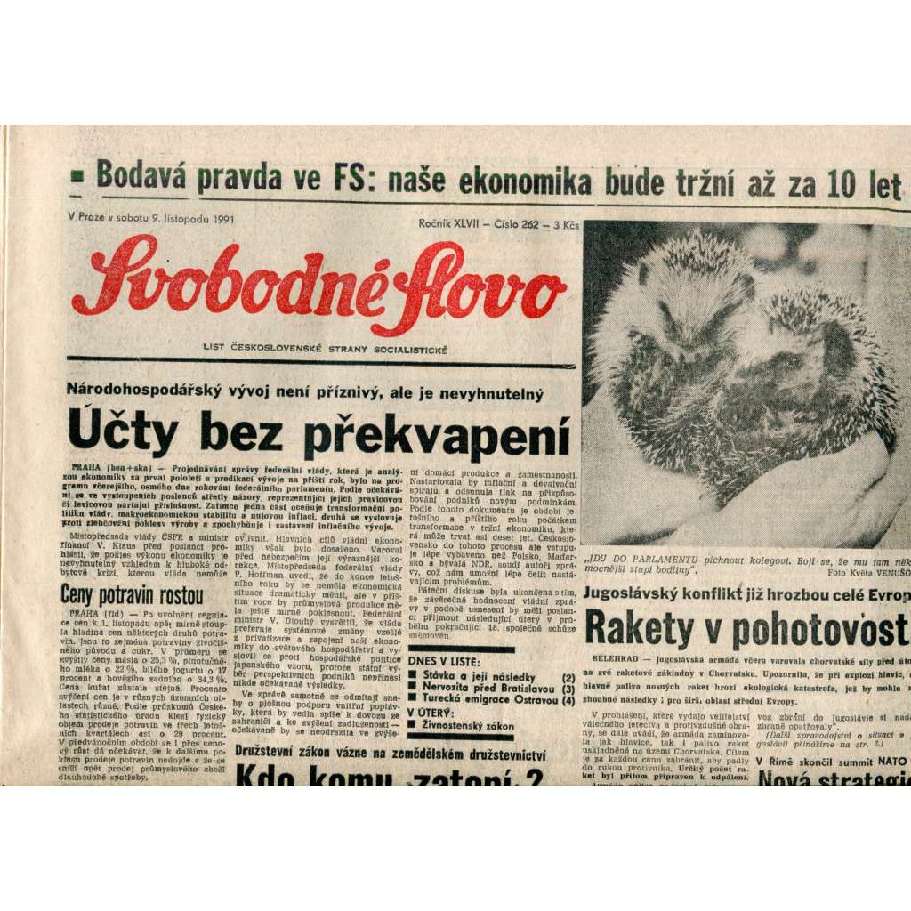 Svobodné slovo (9.11.1991) - noviny