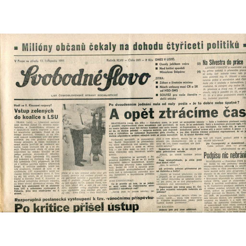 Svobodné slovo (13.11.1991) - noviny
