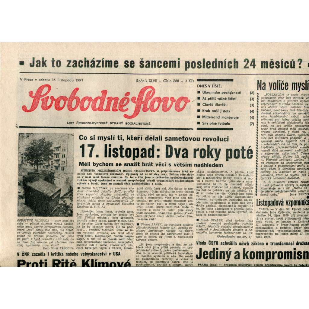 Svobodné slovo (16.11.1991) - noviny