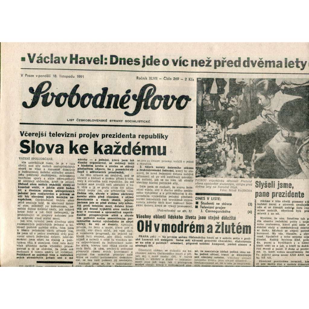 Svobodné slovo (18.11.1991) - noviny