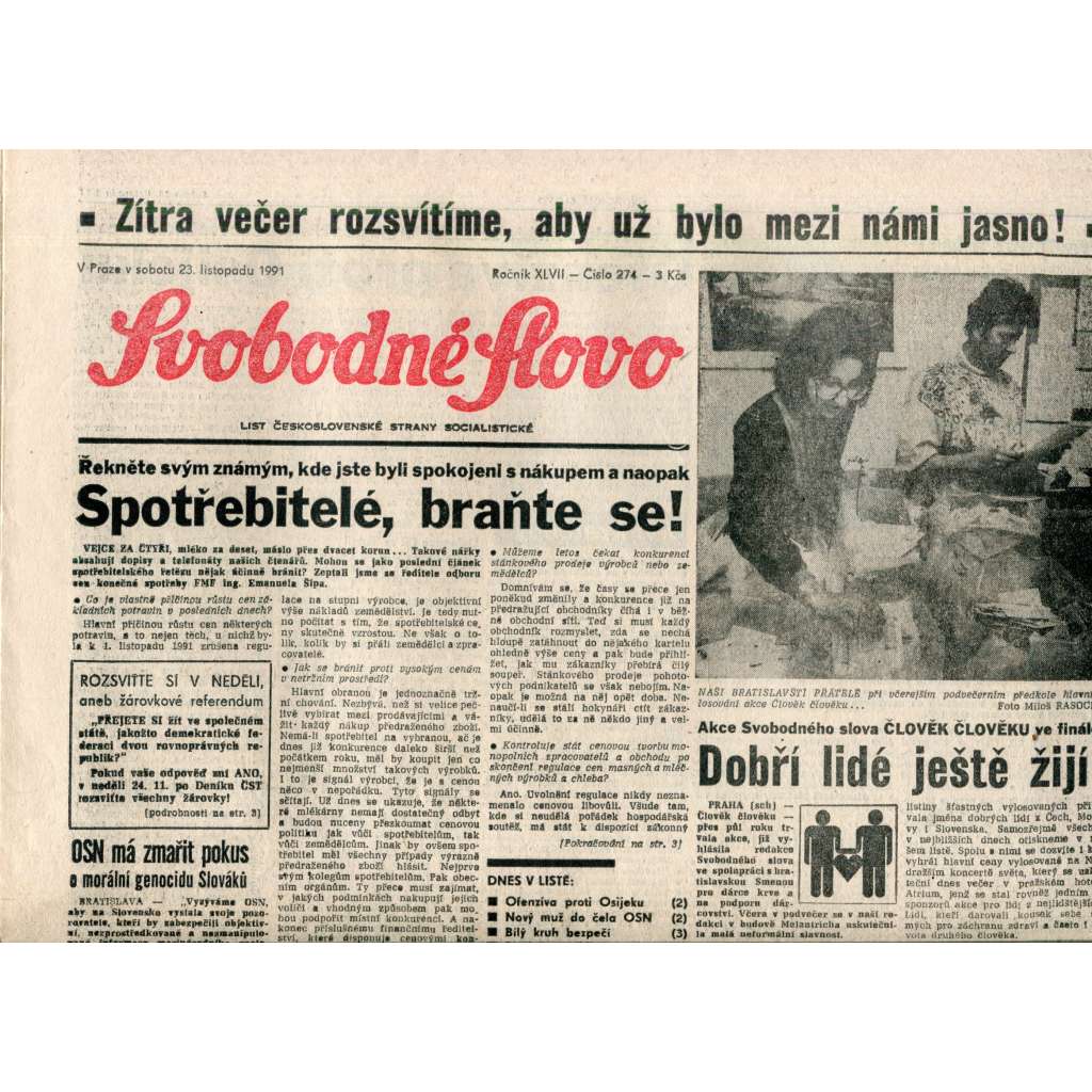 Svobodné slovo (23.11.1991) - noviny