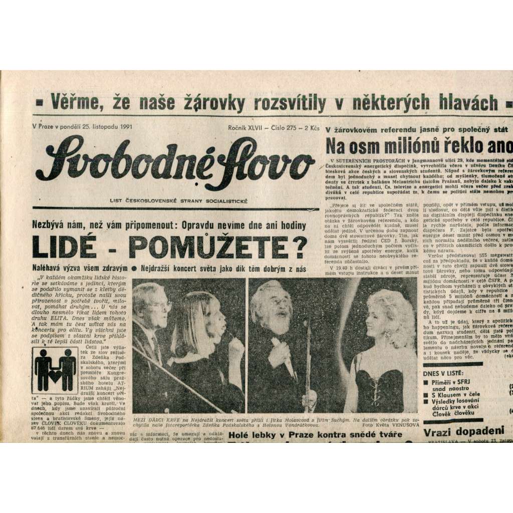 Svobodné slovo (25.11.1991) - noviny