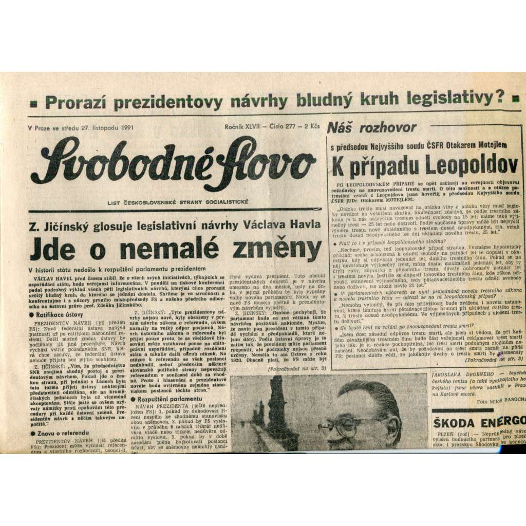 Svobodné slovo (27.11.1991) - noviny