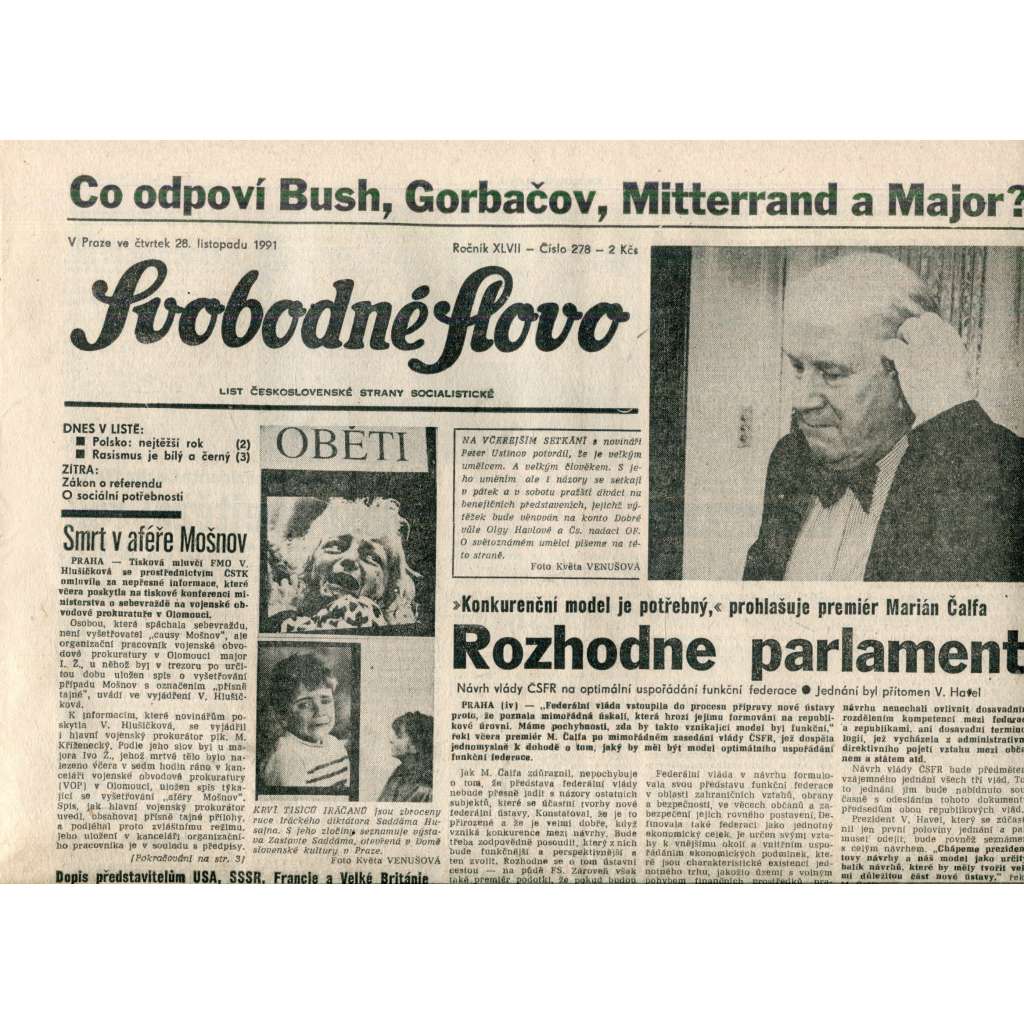 Svobodné slovo (28.11.1991) - noviny