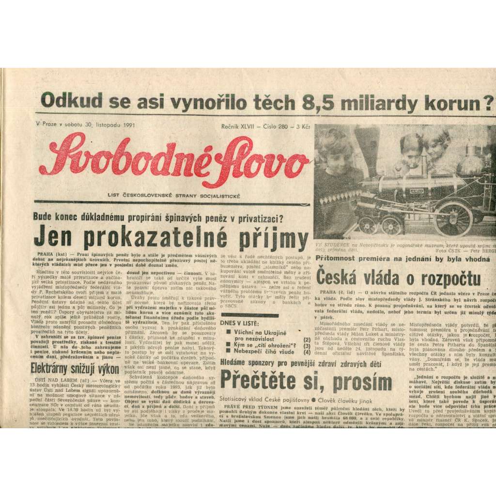 Svobodné slovo (30.11.1991) - noviny