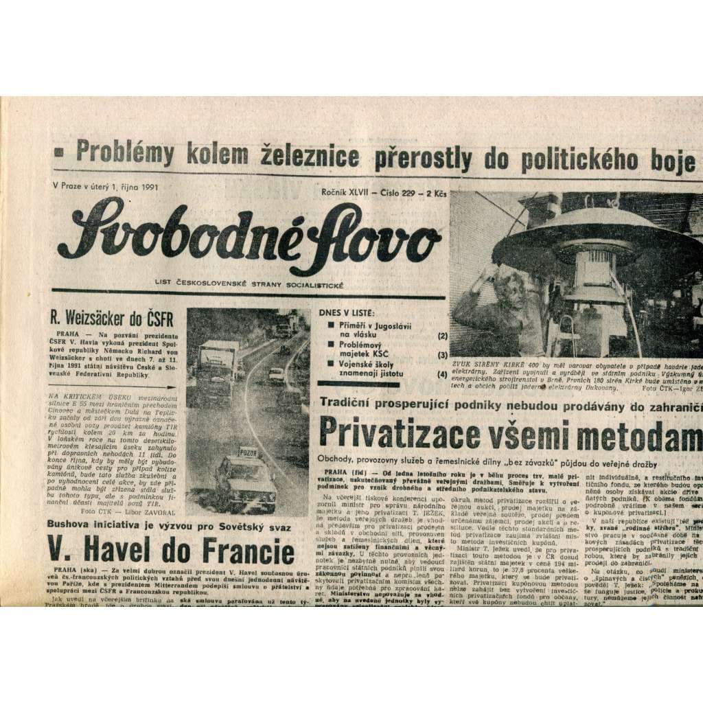 Svobodné slovo (1.10.1991) - noviny Svobodné slovo (1.10.1991) - noviny