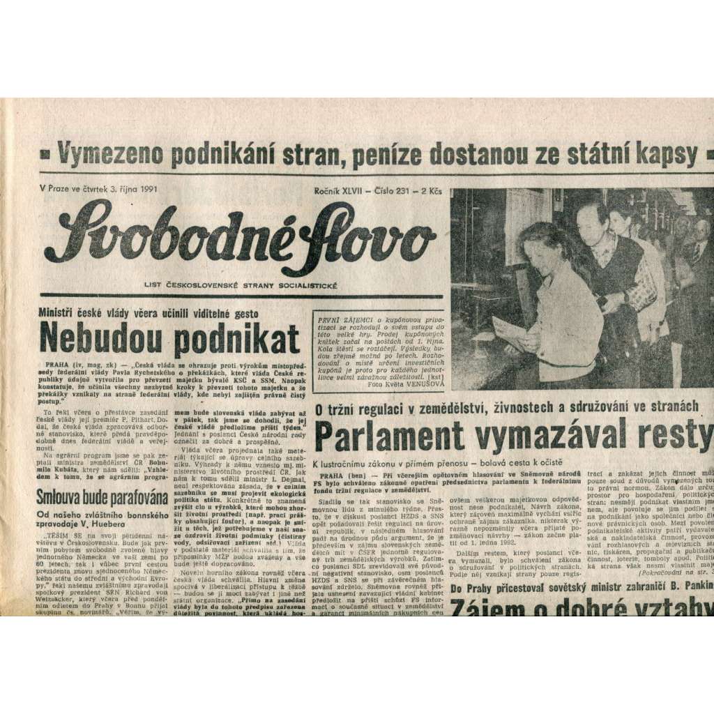 Svobodné slovo (3.10.1991) - noviny Svobodné slovo (3.10.1991) - noviny